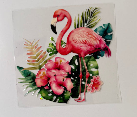 Flamingo with Tropical Flowers Decal
